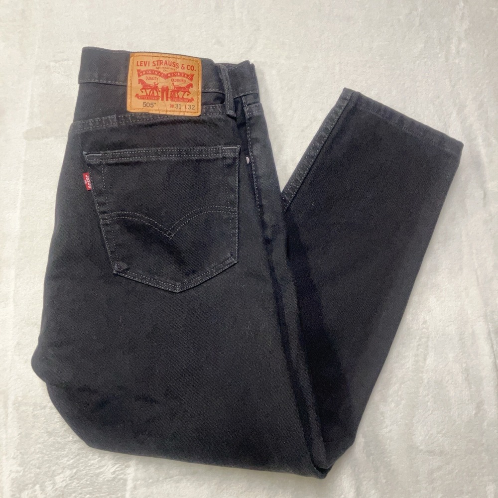 Levi's 505 Straight Leg Zip Fly Jeans Mens Fit 30x27 Tag 31x32 Dark Black Mexico
